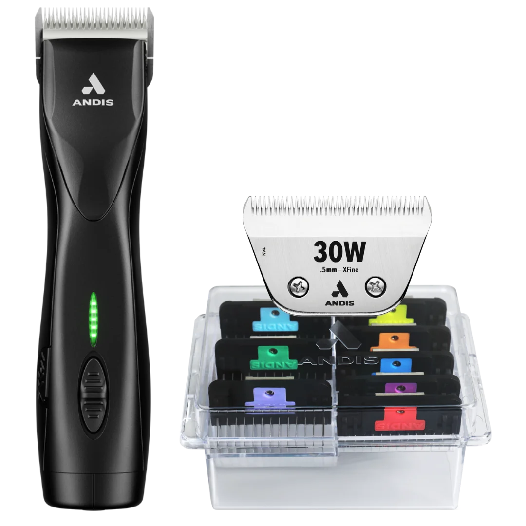 andis-pulse-zr-ii-black-clipper-with-30w-blade-and-8pc-wide-comb-attachment-bundle