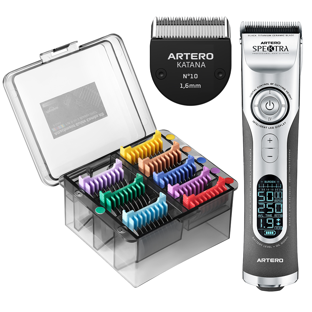 artero-spektra-clipper-with-metaplex-8pc-metal-comb-set-and-katana-blade